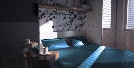 projekt mieszkania 65 m²<br>wizualizacja sypialni