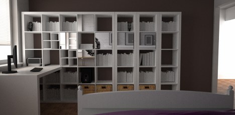mieszkania 80 m²<br>wizualizacja - miejsce do pracy w sypialni