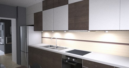projekt mieszkania 65 m²<br>wizualizacja kuchni